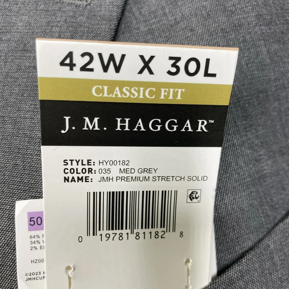 Haggar Suit Mens 50R Gray 2 Button Polyester Rayon Pants 42W 30L